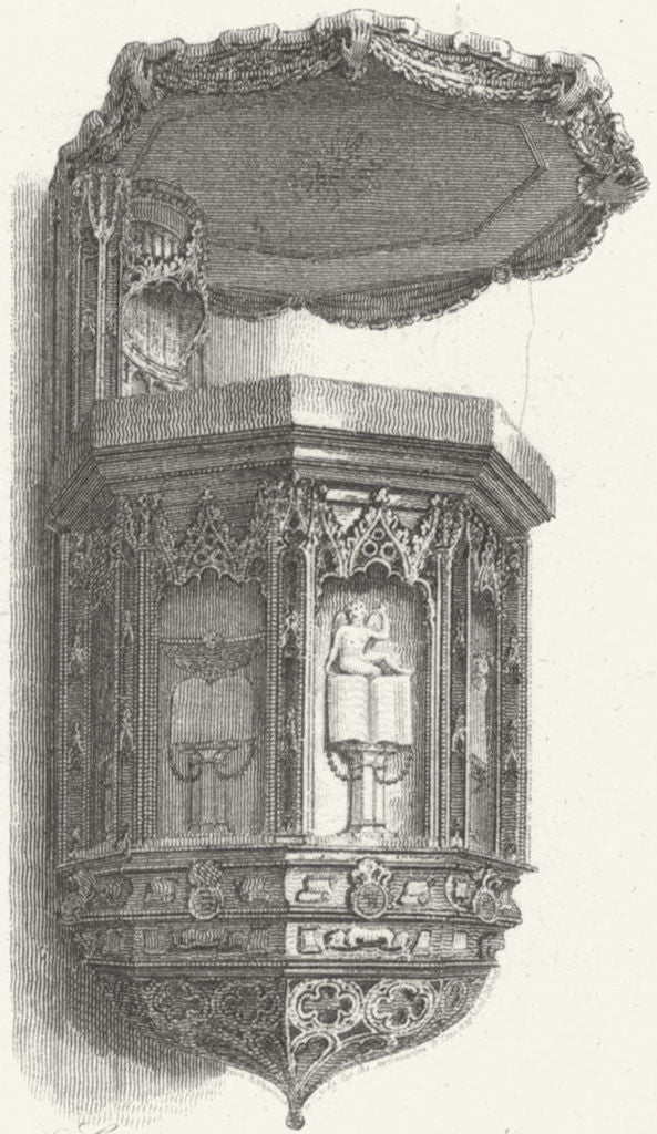 WORCS. Stone Pulpit, Worcester Cathedral 1807 old antique print picture